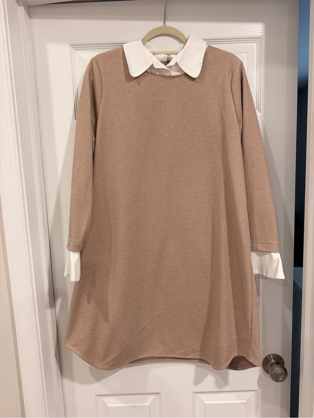 Tuckernuck Taupe A-Line Dress with White Collar